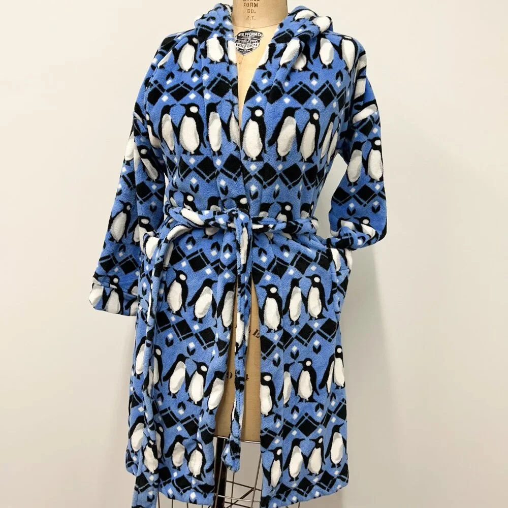 Vera Bradley Robe, Blue Robe, Women's Size S/M, Penguin Robe, Fleece Robe, - Picture 3 of 7